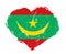 Mauritania flag in stroke brush heart shape on white background