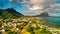 Mauritius, Africa. Panoramic aerial view from drone of Le Morne Beach