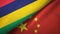 Mauritius and China two flags textile cloth, fabric texture