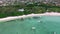 Mauritius island and Albion Beach. Yachts and People in Background. Sandy Beach and Clear Water. View from above