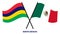 Mauritius and Mexico Flags Crossed And Waving Flat Style. Official Proportion. Correct Colors