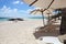 Mauritius resort beach with umbrellas and chairs