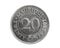 Mauritius twenty cents coin on white isolated background