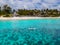 Mauritius vacation, couple man and woman in kayak in a bleu ocean in Mauritus