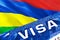 Mauritius visa document close up. Passport visa on Mauritius flag. Mauritius visitor visa in passport,3D rendering. Mauritius