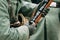 Mauser rifle in the hands of the German soldier