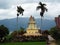 Mausoleum of a Catholic family between two palm trees on Lake Toba, Pulau Samosir. Indonesia