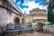 The Mausoleum of Hadrian, usually known as Castel Sant Angelo English: Castle of the Holy Angel. Towering cylindrical building