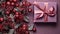 Mauve Decor With Red Berry, Bell, And Tiny Gift Box