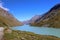 Mauvoisin reservoir located in Val de Bagnes, Valais with concrete arch dam, Switzerland