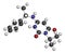 Mavacamten drug molecule. 3D rendering. Atoms are represented as spheres with conventional color coding: hydrogen white, carbon