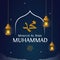 Mawlid Al Nabi Muhammad birthday celebration poster background design with traditional lantern lamp and cloud decoration vector