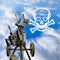 Maxim machine gun is pointed in a blue sky