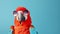 Maximalist Narrative: Red Parrot With Sunglasses On Blue Background