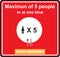 Maximum 5 people allowed in the shop or store at one time signage, sign for shops to protect from Coronavirus or Covid-19 vector