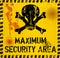 maximum security area sign grungy style, with skull, web icon vector