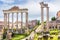 MAY, 13 2019. ROME, ITALY. Amazing landscape with Temple of Saturn - Tempio di Saturno - Roman forumes.