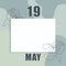 May 19. 19th day of the month, calendar date. Clean white sheet on an abstract gray-green background with an outline of iris