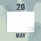 May 20. 20th day of the month, calendar date. Clean white sheet on an abstract gray-green background with an outline of iris