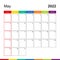 May 2022 colorful wall calendar, week starts on Sunday