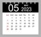 May 2023. Vector monthly calendar template 2023 year in simple style for template design