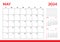 May 2024 Calendar. Week start on Sunday. Desk calendar 2024 design, simple and clean design, Wall calendar for print, digital