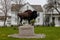 MAY 23, 2019, THREE FORKS, MT, USA - Buffalo in front of Sacajawea Hotel, Three Forks, Montana honors Sacajawea and the Lewis and