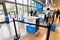 May 26, 2019 Emeryville / CA / USA - Checkout area in the newest Decathlon Sporting Goods flagship store, the first open in the
