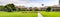 May 9, 2019 Palo Alto / CA / USA - Panoramic view of the Stanford Oval and the Main Quad