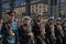 May 9 2019, Russia, St. Petersburg. Musicians of the military band at the Victory Day holiday in Russia. National action