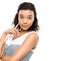 She may be sweet but shes sassy. a happy young woman posing against a studio background.