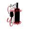 May contain Wine- funny calligraphy text, wit bottle and glass silhouette.