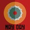 May day minimal vector concept with gears and sunburst