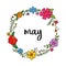 May, spring month floral wreath vector
