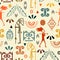 Maya ancient seamless pattern with unique hand drawn ethnic symbol