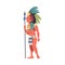 Maya chief warrior in traditional costume and feather headdress standing with spear cartoon vector illustration
