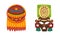 Maya Civilization Ethnic Symbols with Shaman Shield and Wooden Carved Mask Vector Set