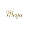 Maya - Female name . Gold 3D icon on white background. Decorative font. Template, signature logo.