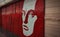 Mayakovskaya station of Saint Petersburg metro, the poets face made of white mosaic on red background