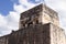 mayan ball game of chichen itza, in the pyramid temple kukulkan symbolizing the god of the mayan civilization