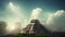 Mayan pyramid in jungle forest 3d illustration, ancient civilization stone temple view, old archeology monument in