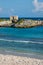 Mayan ruins at tropical coast. Landscape. Seaside. Vertical layout. Quintana Roo, Mexico, Cancun, Riviera Maya