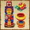 Mayan totem, the turtle and decorative vase