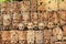 Mayan wood mask rows Mexico handcraft faces