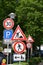 Mayen, Germany - 05 12 2022: Too many traffic signs at the roadworks