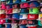 Mayen, Germany 14.10.2018 Baseball team and comic cap store with different colorful logo caps for sale