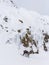 Maykop, Adygea Region, Russian Federation, 01. 30. 2022 : Rescuers climbers on training in the mountains in winter.