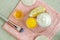 Mayonnaise greek yogurt, sour cream or kefir, lemon,olive oil and raw egg - ingredients for preparing diy face and hair masks