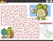 Maze with cartoon turtle studying for a geography test