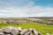 Maze of dry stone fences on Inishmore, Aran Islands, County Galway, Ireland. Irish landscape. Warm sunny day, cloudy sky